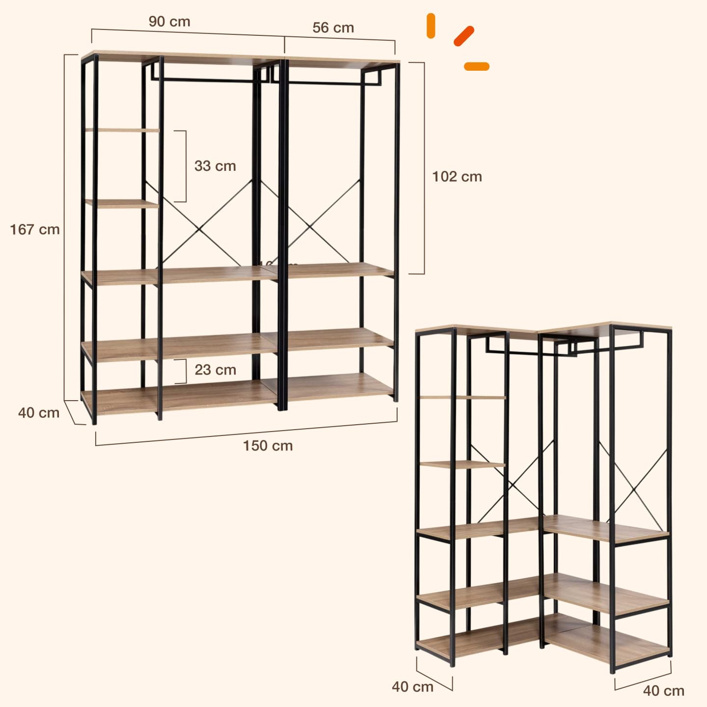 IDMarket - Armadio modulare XXL L. 150 cm DETROIT design industriale