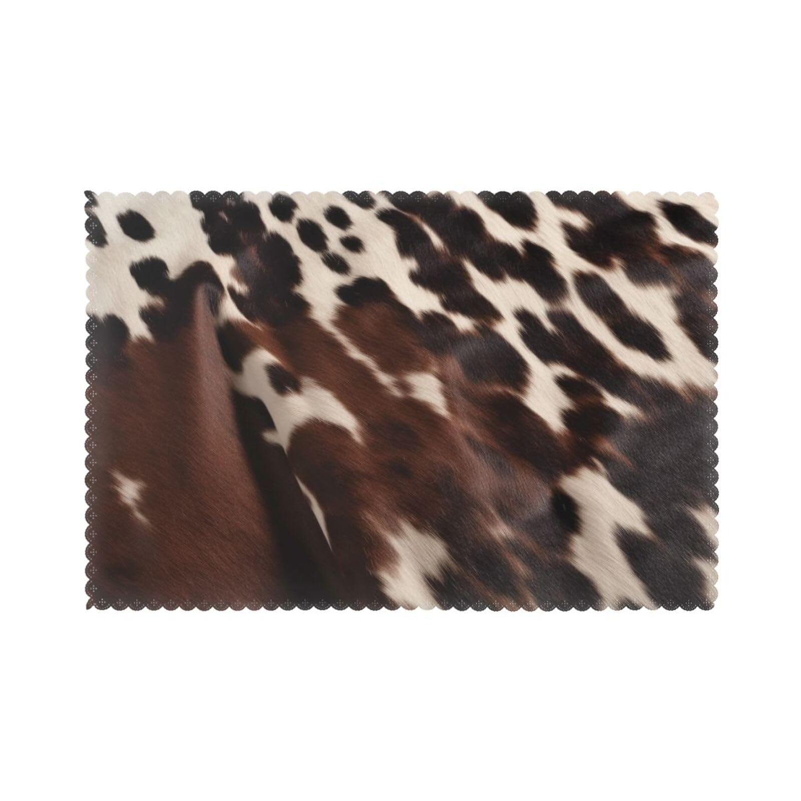 Brown Cowhide Printed Placemat Heat Resistant Place Mats Set of 6 PCS Washable Kitchen Table Mats, 12x18 Inch