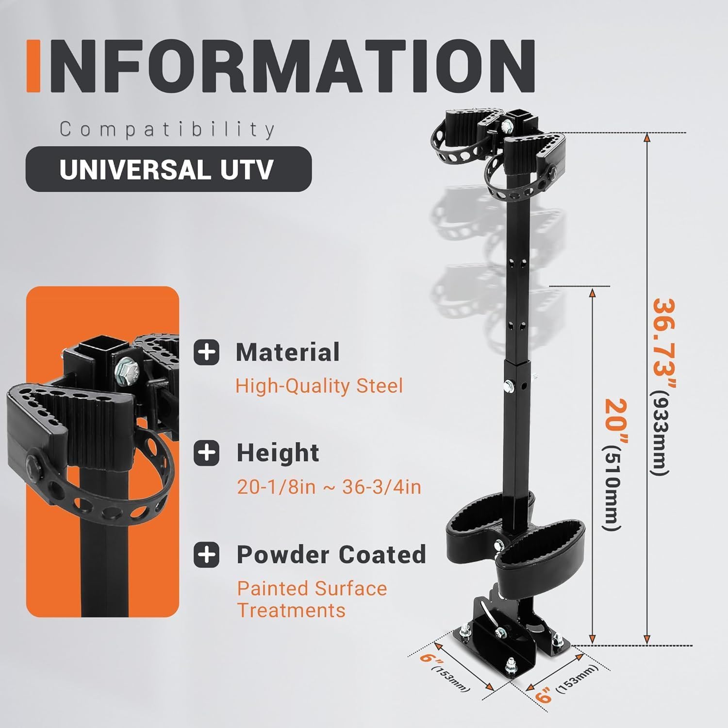 ECOTRIC UTV Gun Rack,Universal UTV Gun Holder Mount Compatible with Polaris Ranger RZR General Can-Am Defender Pioneer Maverick Kawasaki Mule Golf Cart Truck