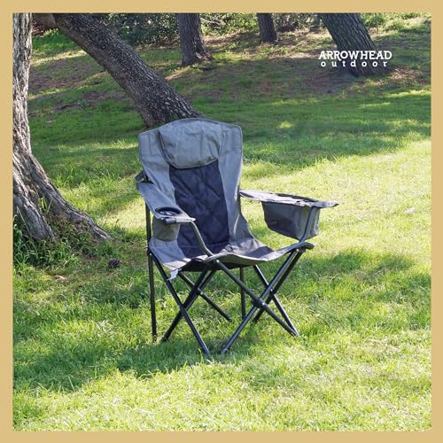 ARROWHEAD OUTDOOR Portable Deluxe Folding Camp Quad Chair w/Headrest, Glass & Cup Holders, Armest 6-can Cooler, Heavy Duty Carry Bag, 550 lbs Weight Capacity の商品画像 1