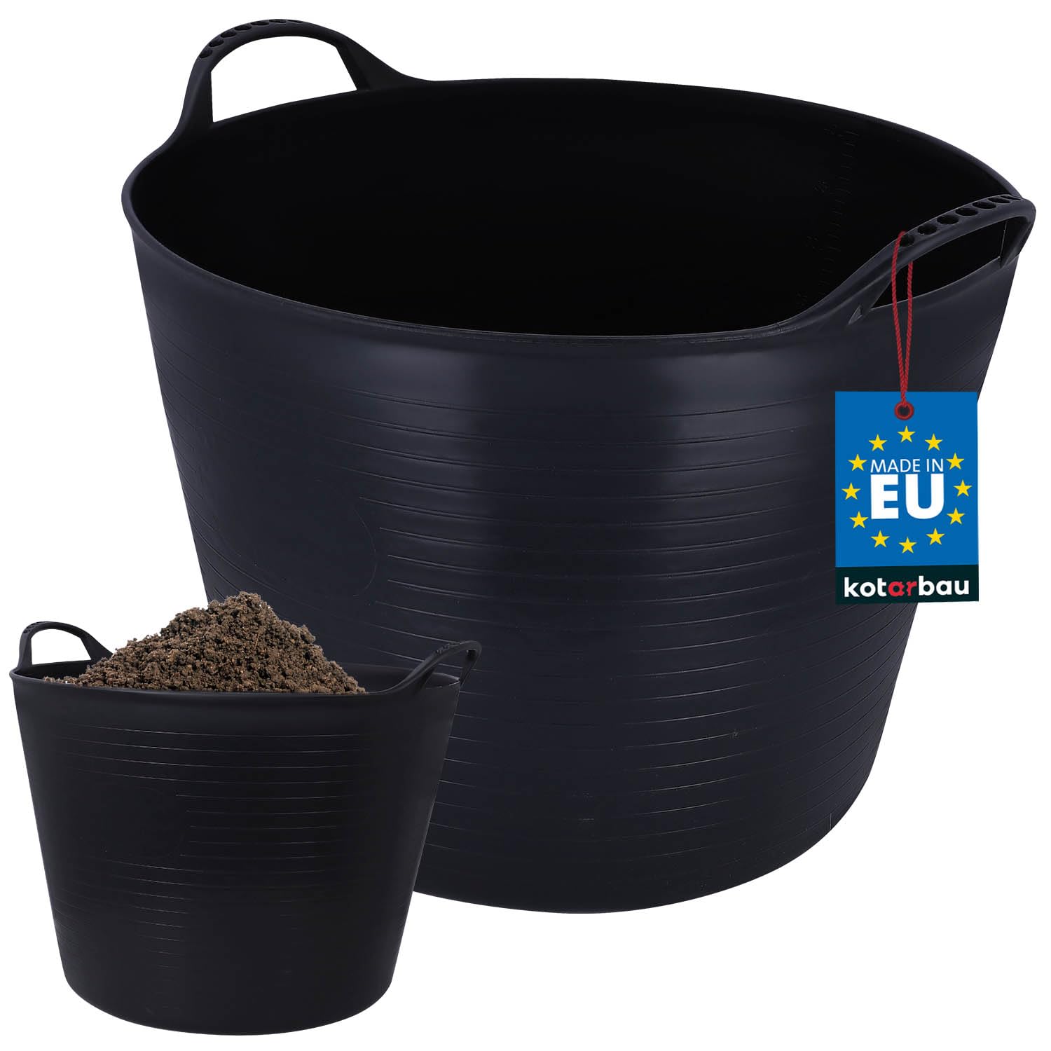 KOTARBAU® Elastischer Gummitrog Schwarz mit Tragegriffen Universal Flexibler Gartenkorb 42L