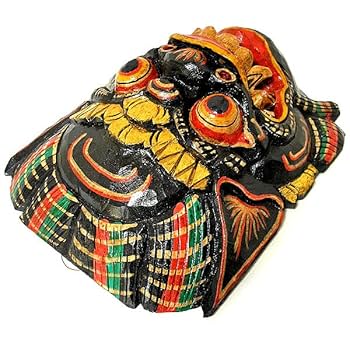 Amazon.co.jp: 木彫りのお面 マスク 『バロン』壁掛け 縦約34