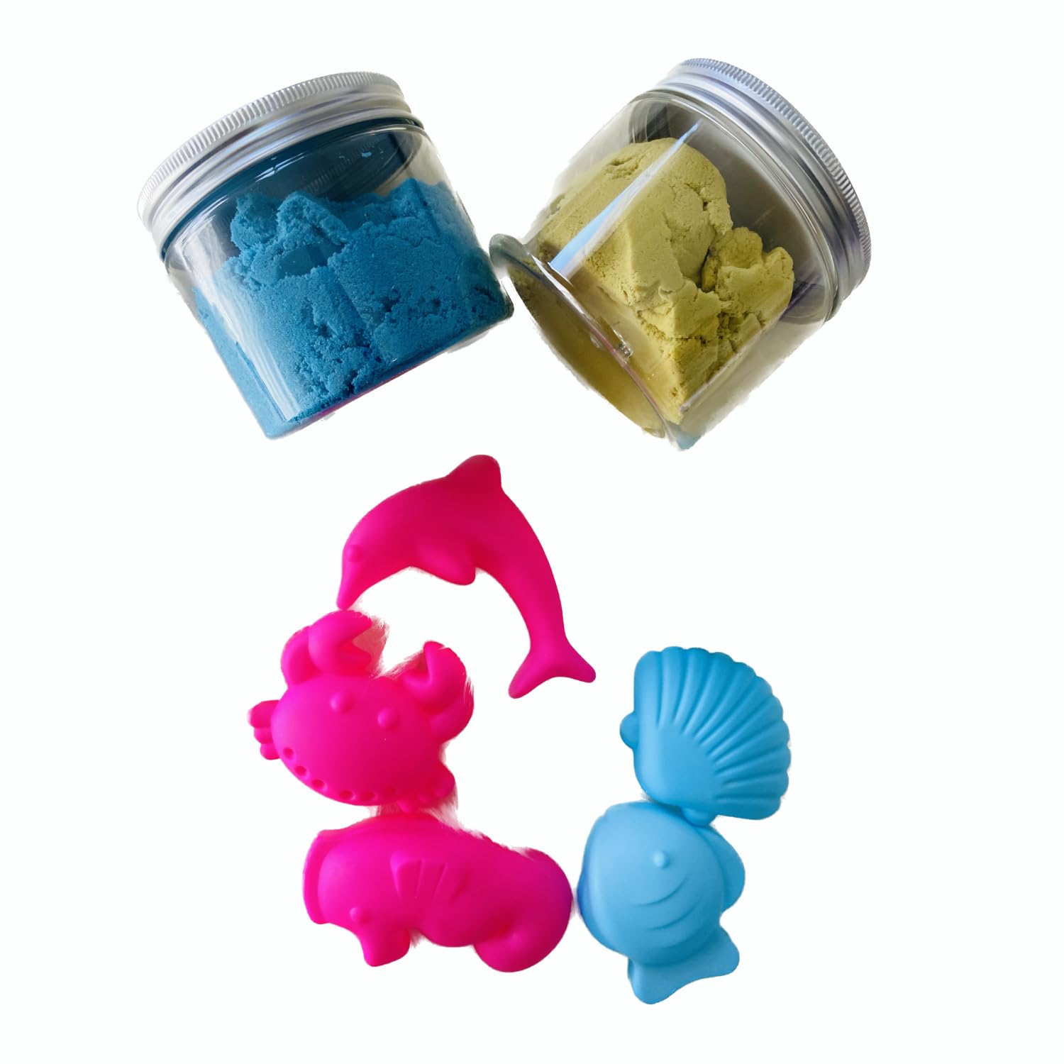 Generic Magic sand kinetic moldable sensory play sand clay with plastic molds for kids preschool and children birthday gift make your kid busy creativity gift (Blue & Beige (1500 gm))