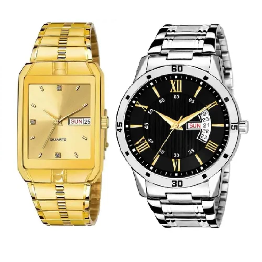 Combo 2 Gold Stainless Steel Day & Date Adjustable Strap Lock Display Analog Mens Watch Styles Watch Buy (B0DHXDS53V) Amazon Price History, Amazon Price Tracker