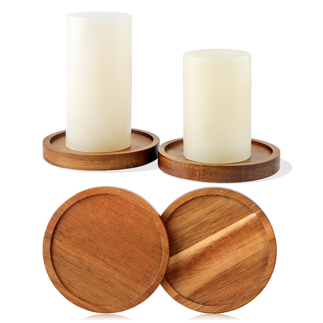 HALE OTEIR 4-Pack Wooden Candle Holders - Rustic Pillar Candle Holders for Table Decor, Small Candle Stand for 3 Inch Candles, Tea Light Tray, Coffee & Dining Table Decoration