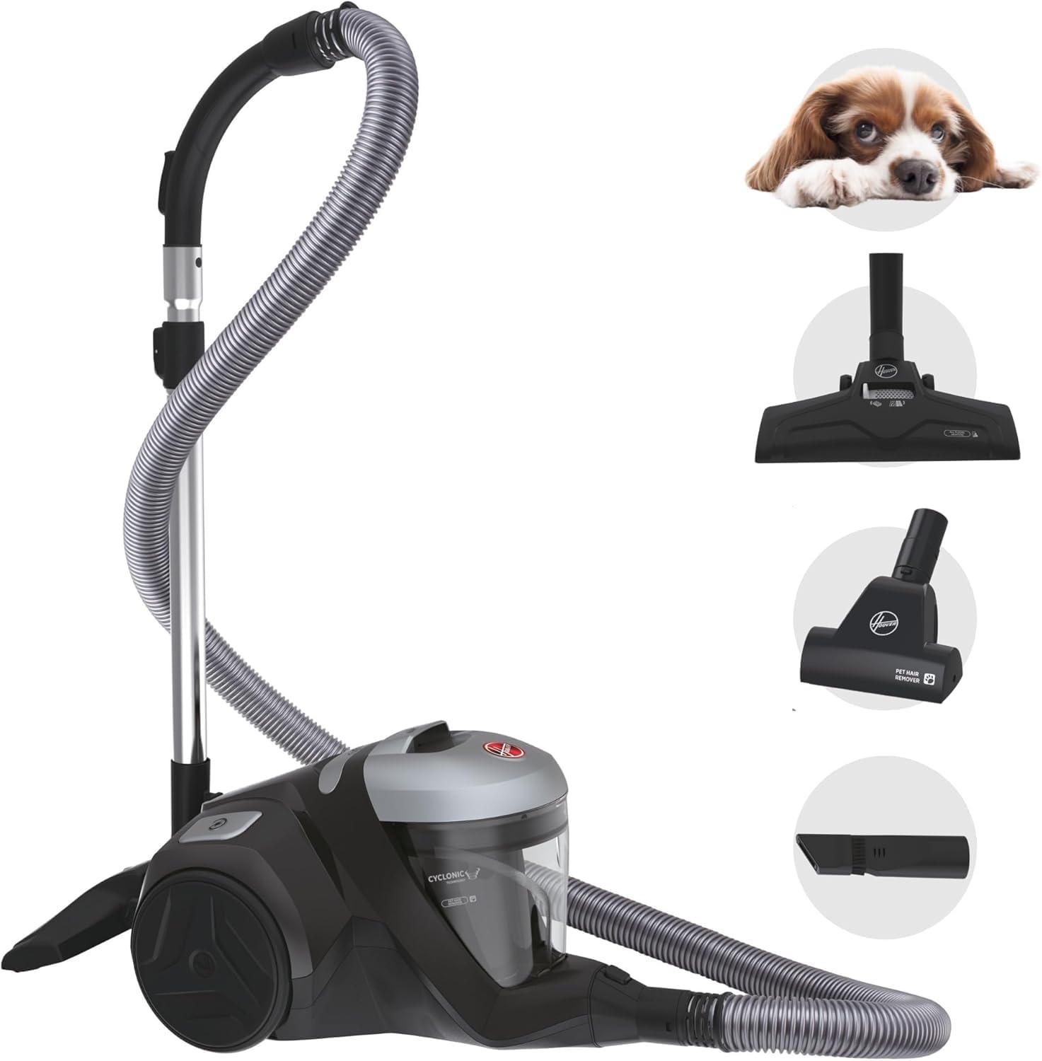 H-POWER 300 Pet Cylinder Vacuum Cleaner with Pet Hair Tool - Powerful Cyclonic, Lightweight with Long Reach and Extra Stretch Hose, Allergy Hepa H13 Filter,2L Capacity, Bagless, 850w (HP320PET)