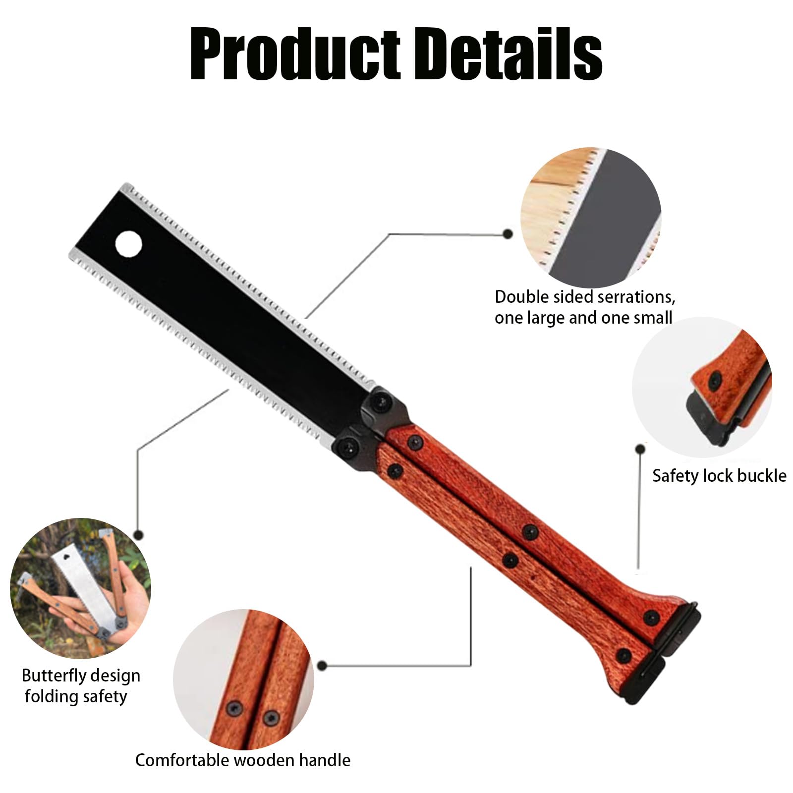 Japanese Pull Saw, Folding Saw with Double-Edged Blade for Wood Cutting, for Camping and Woodworking, Foldable Design Measures 165mm*45mm When Closed - Image 3
