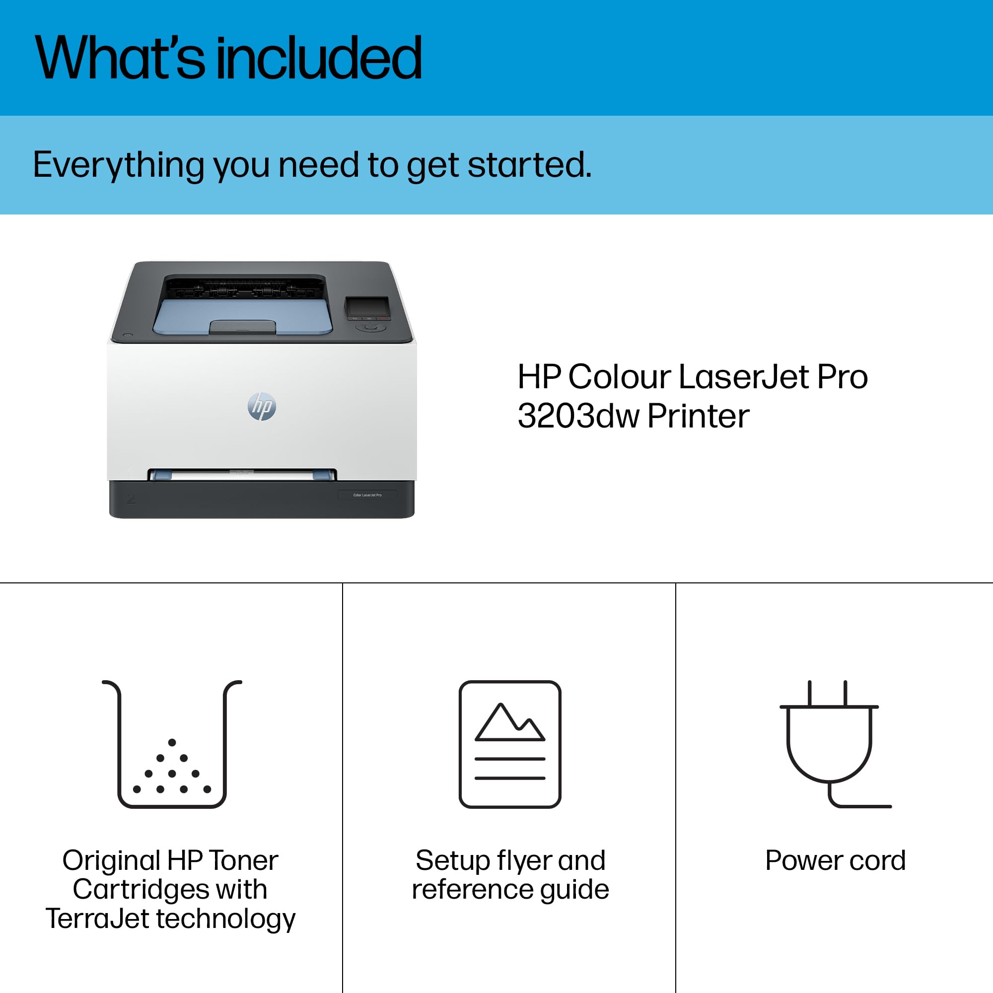 HP Color LaserJet Pro 3203dw Printer, Wireless; Two-sided printing; TerraJet cartridge; Front USB flash drive port