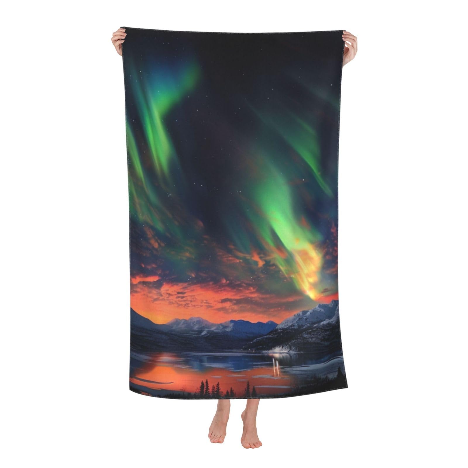 BWWHCCTI aurora Printed Quick Dry Bath Towel, Soft Microfiber Towels Fast Drying Beach Towels for Travel,Camping,Gym,Swimming,Yoga