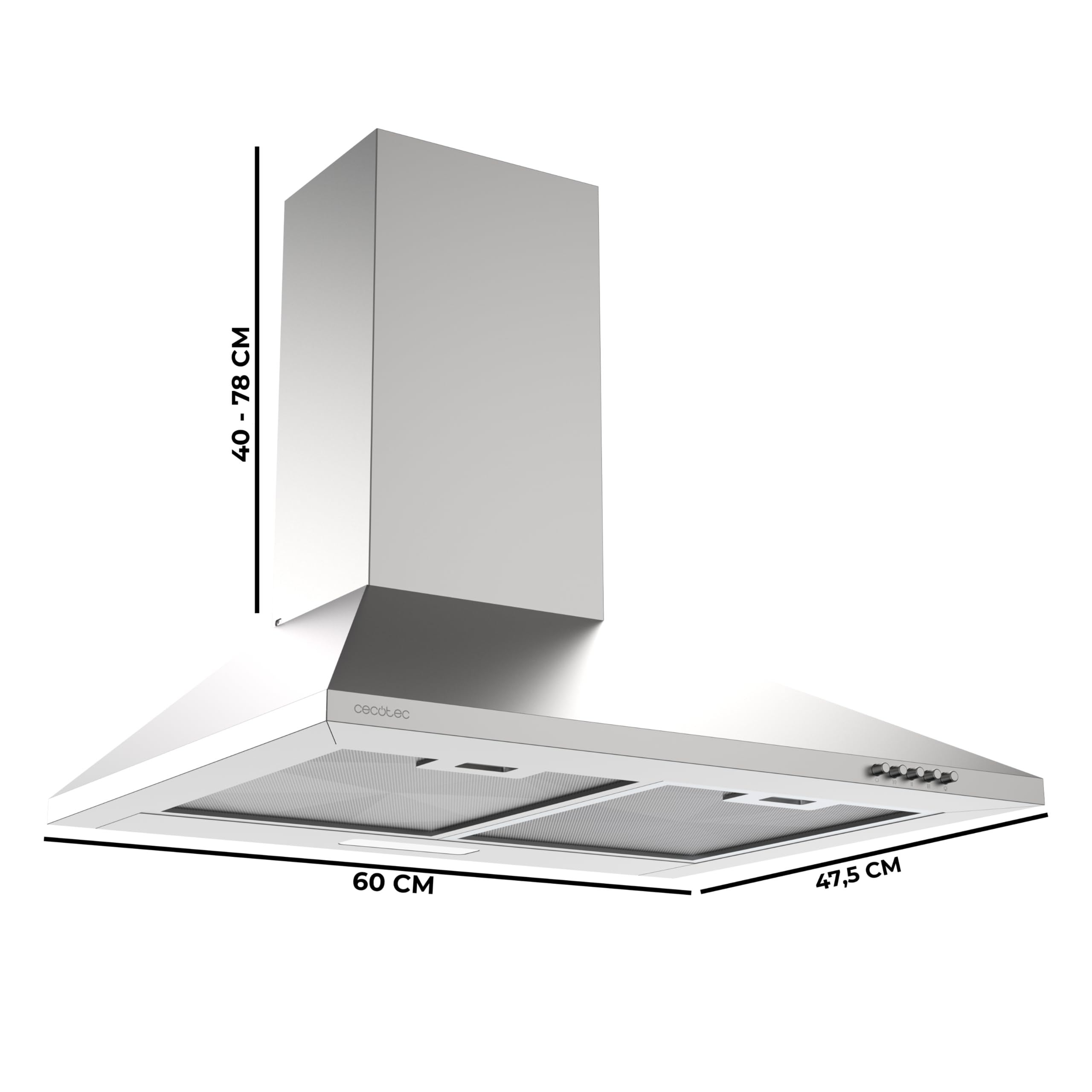 Cecotec Campana Extractora Piramidal 60 cm Bolero Flux PM 604000 Inox A. Acabado Inox, Succión 382,5 m³/h, 3 Velocidades, Filtros de Carbono Incluidos, Clase A, Motor BLDC y Luz LED - 2