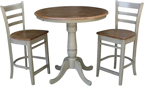 Miniatura 10 de IC International Concepts Mesa de extensión redonda de 36 pulgadas con 4 taburetes de altura de mostrador Emily - Juego de 5 piezas de comedor,