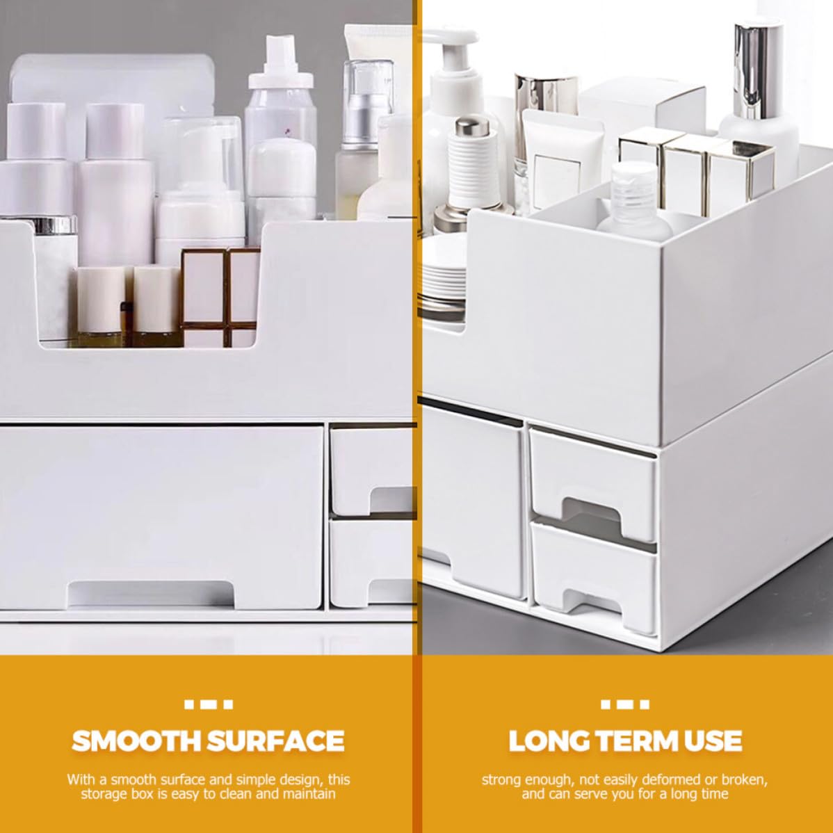 Organizzatore Porta Trucchi in Plastica Bianco Doppio Strato, Contenitore Cosmetici da Banco Facile da Pulire e Organizzare per Cassetti e Tavoli