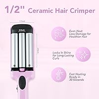 Vista 4 de Mini rizador de pelo, rizador de 3 barriles de 1/2 pulgada con doble voltaje, rizador de playa de viaje para cabello corto a mediano, morado