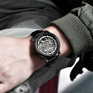 TYBERLEY Pagani Design Classic Fashion Men's Skeleton Automatic Mechanical Watch Leather Strap Stainless Steel Self-Winding Waterproof Business Analogue Sports Wristwatch