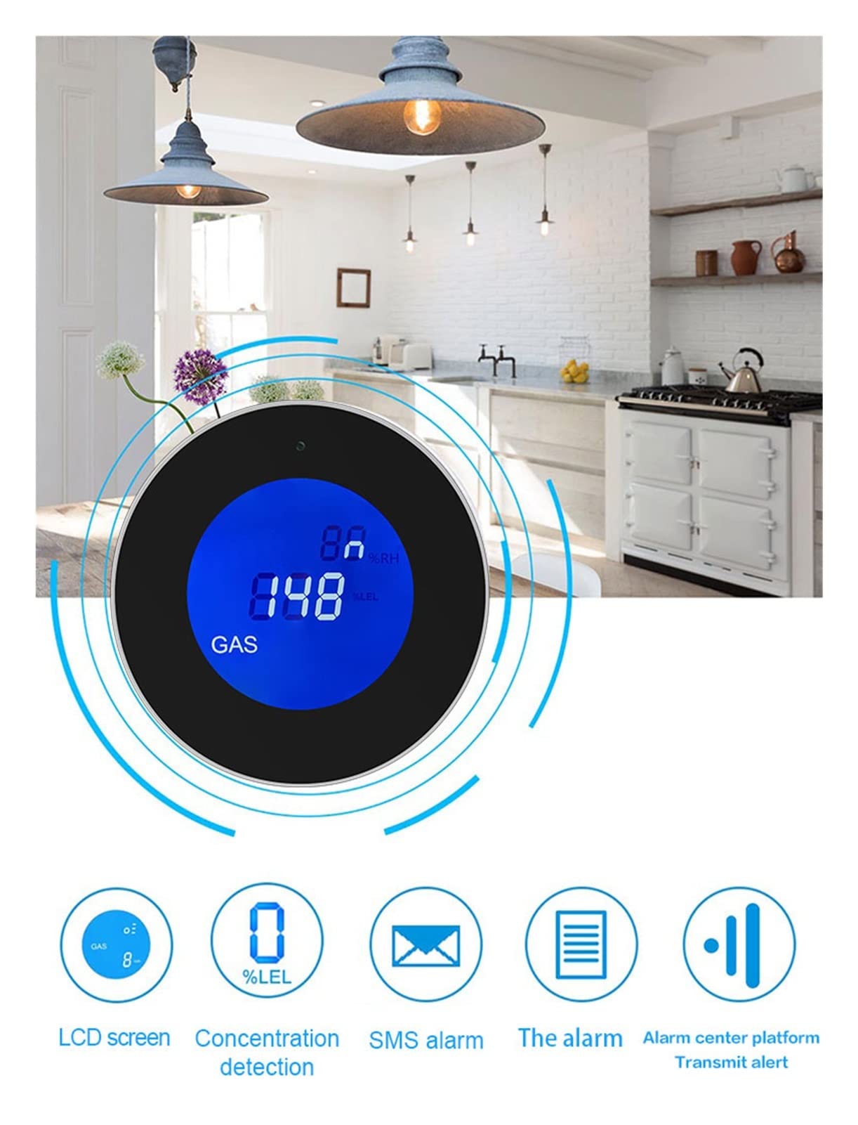 PA-210W. Detektor gazu WiFi Inteligentne naturalne wyciek palnych LPG. Czujnik gazu. LCD Wyświetl czujnik systemu alarmowego do kuchni domowej,Wielofunkcyjny System Automatyki Domowej