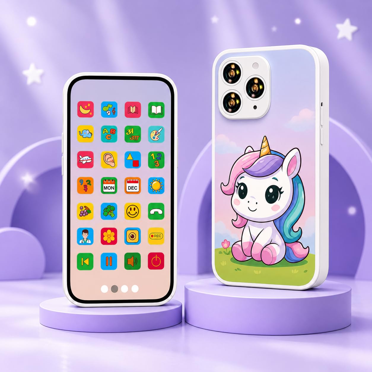 Educational Toy Mobile Phone for Kids (2+ Years), Rechargeable 28 Learning Functions, Screen-Free Interactive Play Smart Phone, Sounds, Music, Numbers, Animals, Colors, Gift (Unicorn)-image-37