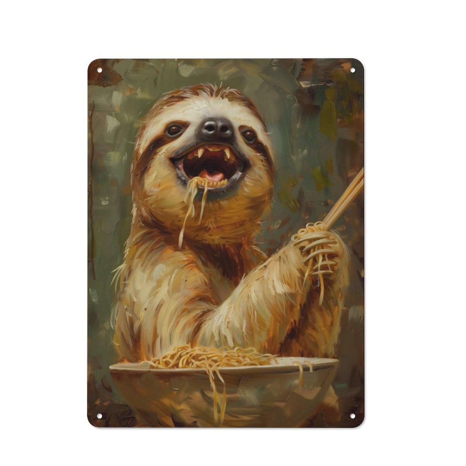 Junmoney Funny Sloth Spaghetti Food Rustic Tin Wall Plaque 40X30cm For Guest Room Or Hallway, For Garage, Workshop And Man Cave Decoration