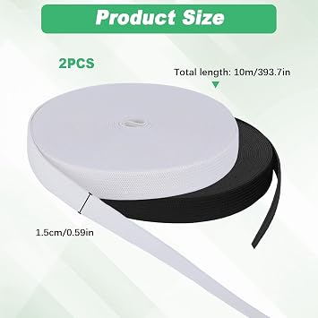2 Rolls Elastic for Sewing, White & Black Elastic Cord 15mm(0.6 Inch) Wide, 5M Each Flat, Stretchable Waistband for Sewing Clothing, Garments, Dressmaking, DIY Trouser, Headbands