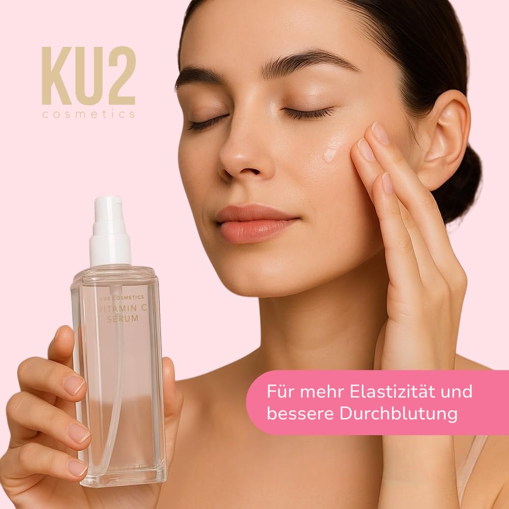KU2 Cosmetics Vitamin C Serum für Frauen, 60 ml | Strahlender Glow, Anti Aging Serum, Reduktion von Pigmentflecken & Akne