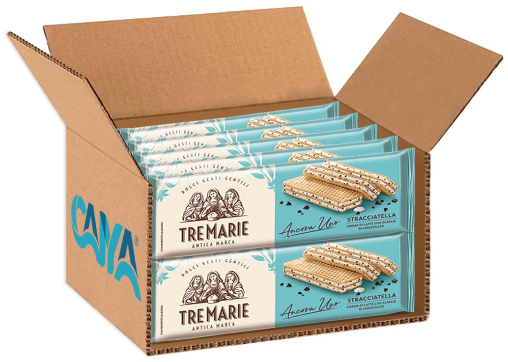 Ancora Uno Stracciatella Wafer Farciti con Crema Latte e Scaglie di Cioccolato Fondente per tre marie 140g [BOX da 10 Confezioni]