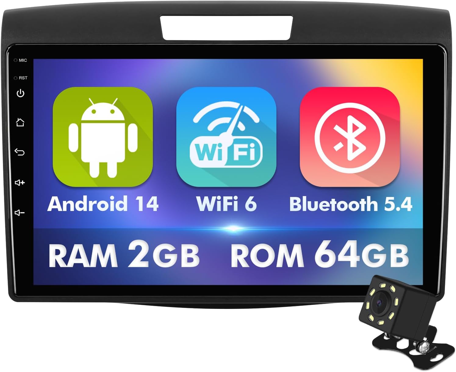 9 Inch IPS Touchscreen Android 14 Car Stereo for Honda CR-V 2012-2016 with Wireless CarPlay & Android Auto 2+64GB Car Radio, Support GPS, WiFi 6, Bluetooth,5.4, FM Radio, Backup Camera, SWC, Dual USB