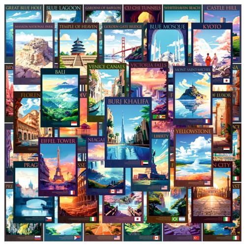 Image of SAW Travel City Wall Poster - Pack Of 54 | 4 x 6 Inches | Aesthetic Artwork Posters | Wall Decor Posters For Living Room, Bedroom, Home And Office