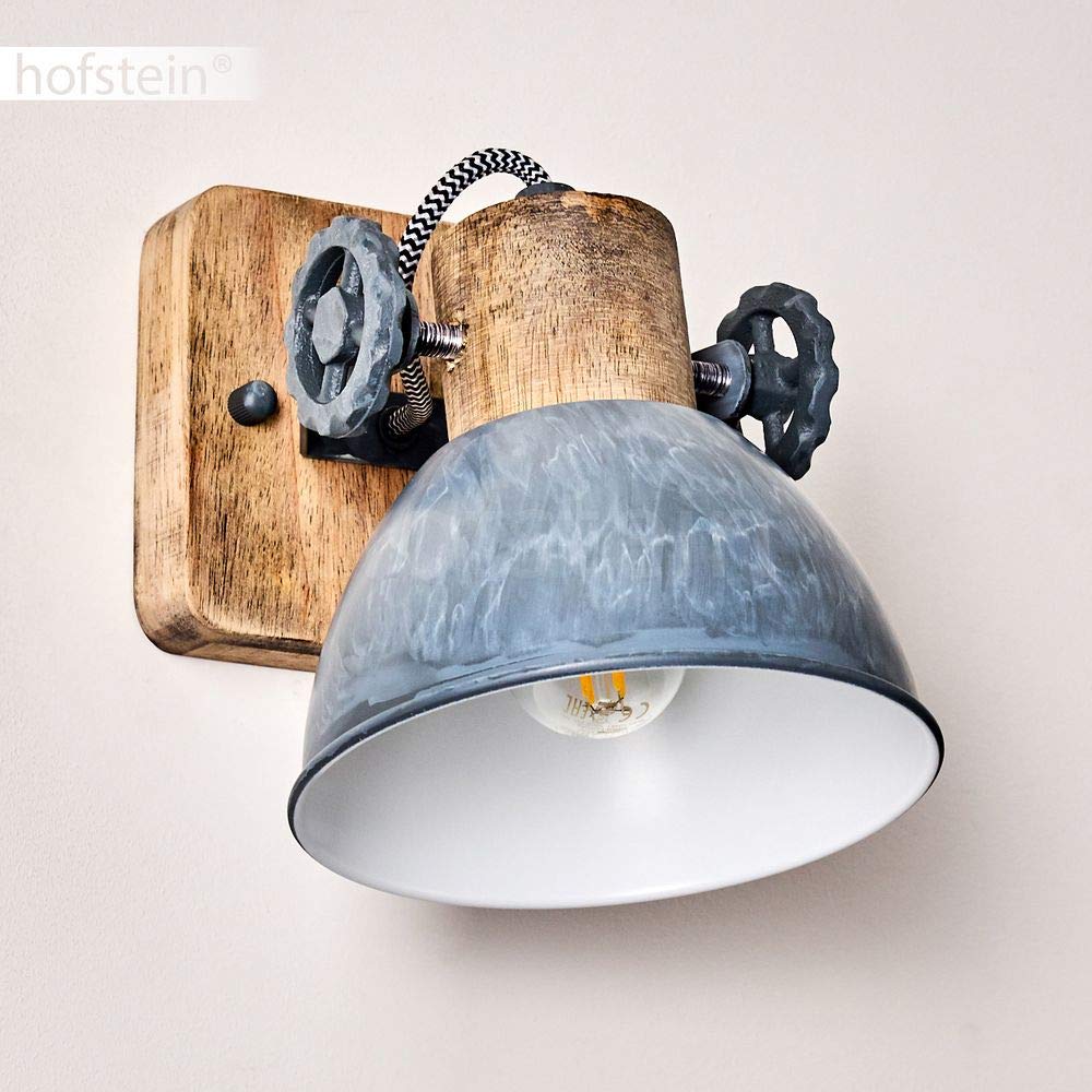 hofstein Aplique de pared Orny, spot de pared en diseño retro/vintage, aplique regulable de metal/madera en gris/blanco/marrón, 1 luz, 1 x casquillo E27,sin bombilla(s)