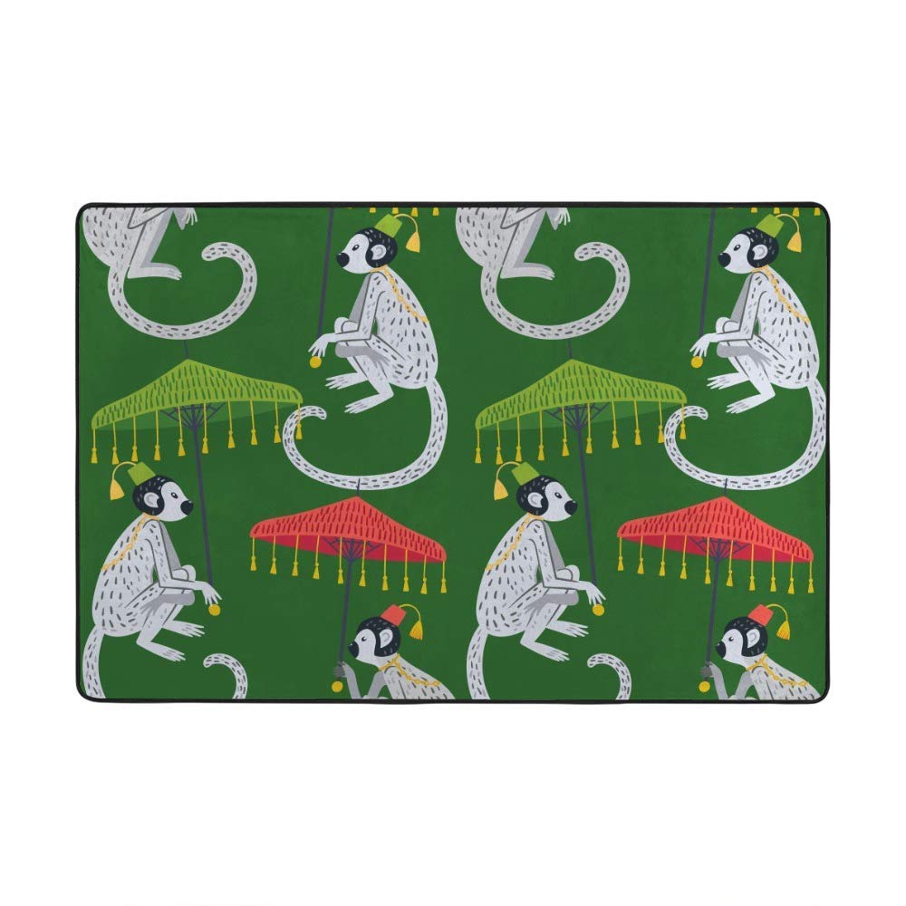 Tapis de sol singes vert rouge pour salon et chambre cosy 152x99 cm