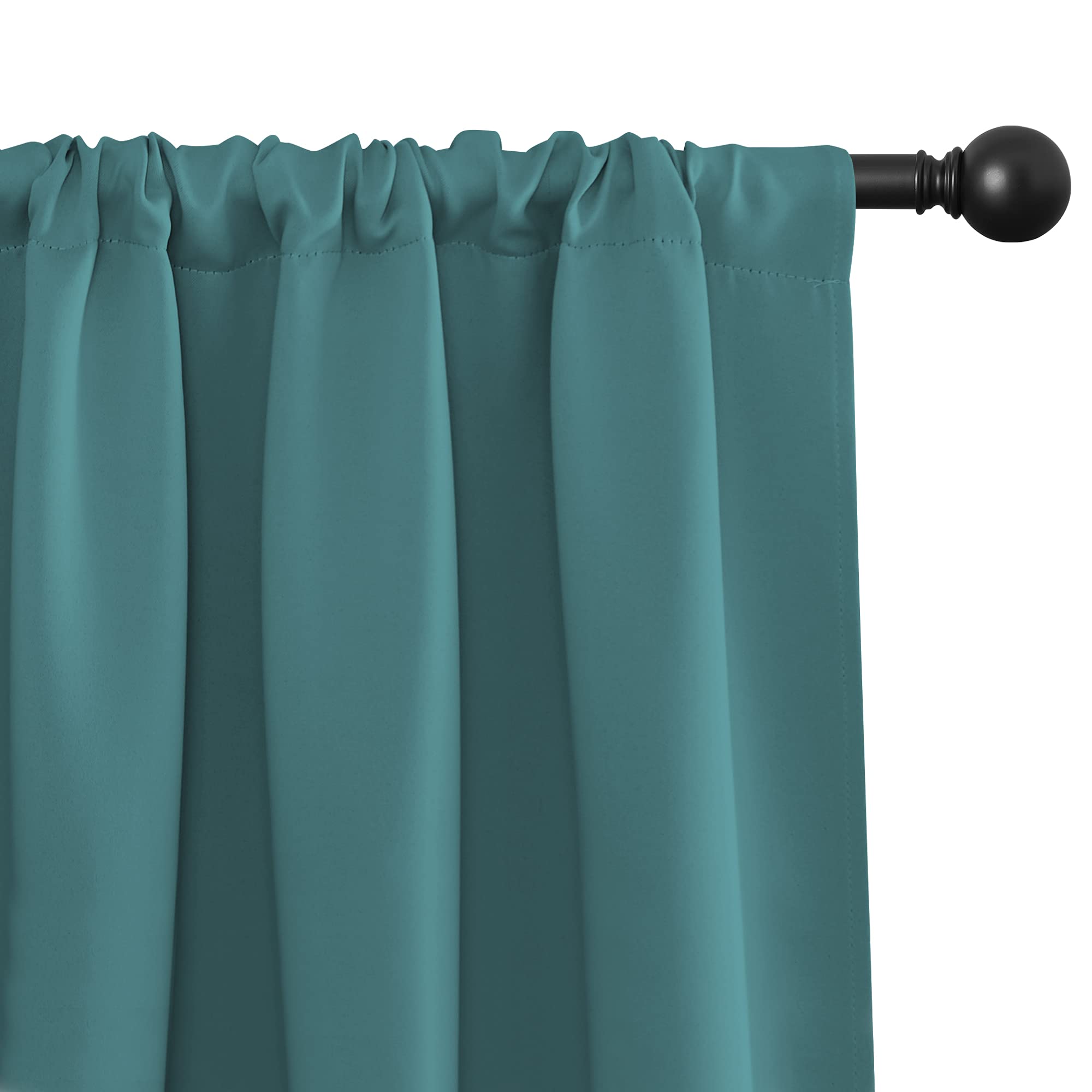NICETOWN 2 Panels Blackout Curtains 42 x 45 in Sea Teal with Single Curtain Rod 48-86 inch