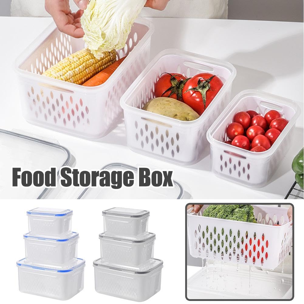 Contenedor apilable 4 en 1 para almacenamiento de alimentos con cesta de drenaje desmontable, caja de conservación de frutas y bayas, lavable para la organización de la cocina, el hogar y la