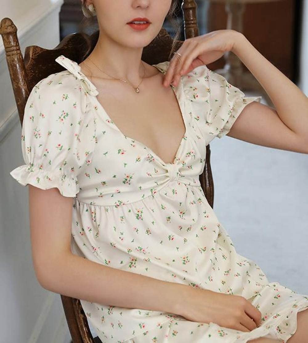 Pigiama Da Donna In Due Pezzi,Vestiti Estivi Per Donna, Set Pigiama In Seta Di Ghiaccio Fresco, Colletto Con Fiocco Floreale Maniche Corte E Pantaloncini Pigiama In Due Pezzi Per L'Uso E Il Sonno Qu