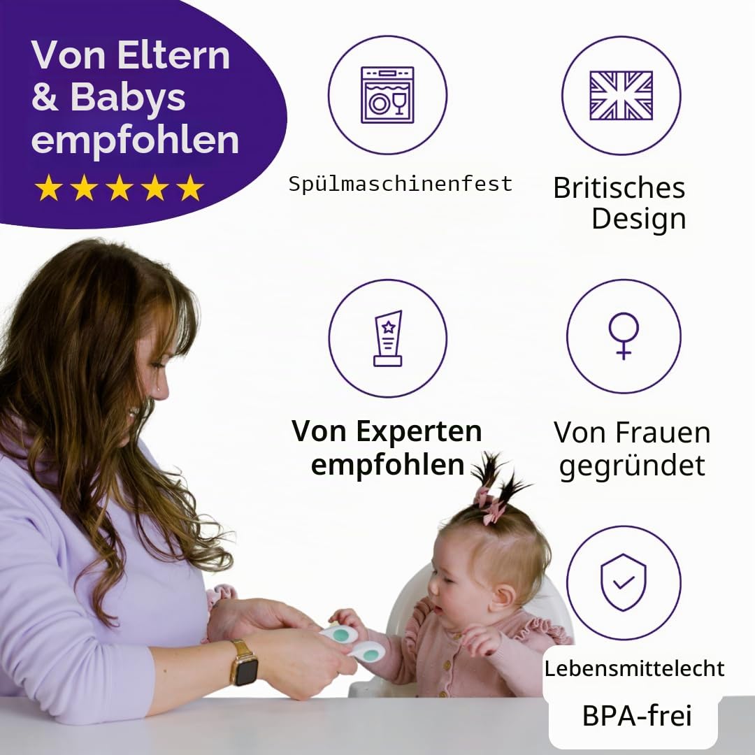 doddl Babybesteck-Set (6–12 Monate) – Löffel und Gabel für die Entwöhnung, BLW Selbstfütterung – Griffige Griffe und sicheres kurzes Design Fresh Green