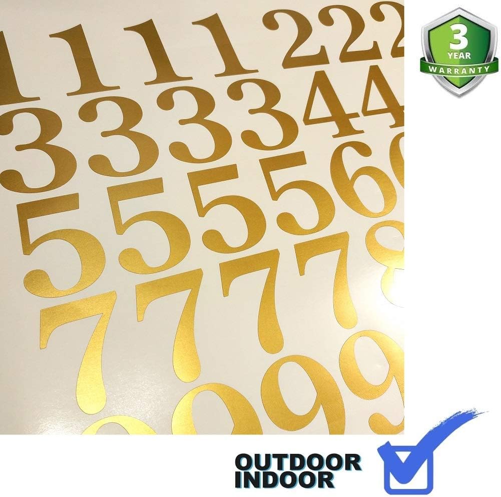 2" Metallic Gold Color, Classic Style Mailbox Numbers,Lot of 40 (4 of each number form 0 to 9) 2 inch tall, Vinyl Mailbox Numbers,Doors,Tool Box,Locker,Car,Truck,Address Decal Stickers (Century)