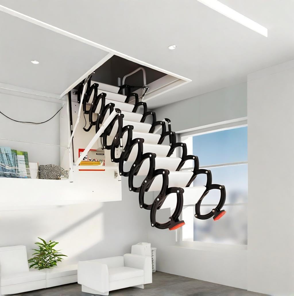 Escalera de ático con pasamano 2M-3.8M mando a distancia techo escalera telescópica plegable adaptada