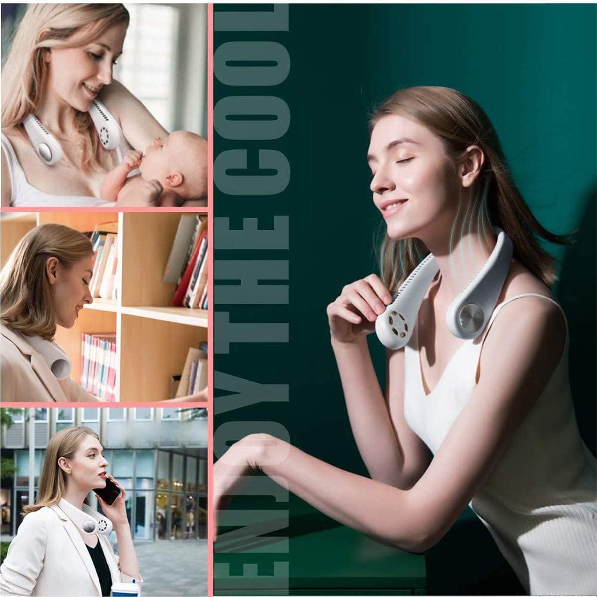 Buy 1 get 1 Hands Free Neck Fan, Personal Mini Portable Bladeless Necklace Fan USB Rechargeable Hanging Headphone Design Wearable Cooling Machine for Sports Indoor Outdoor Summer Travel Office Family