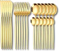 Conjunto de Talheres Dourado 24 Peças – 6 Conjuntos de Faca, Garfo, Colher e Colher de Chá – Aço Inoxidável Premium, Resistente a Manchas, Lavável em Máquina - Premium
