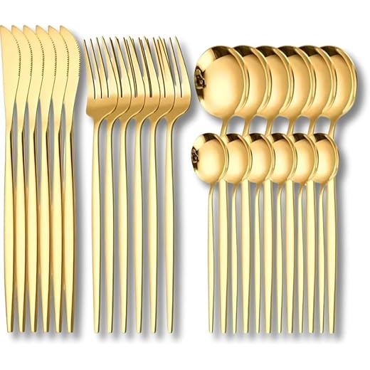 Conjunto De Talheres Dourado 24 Peças