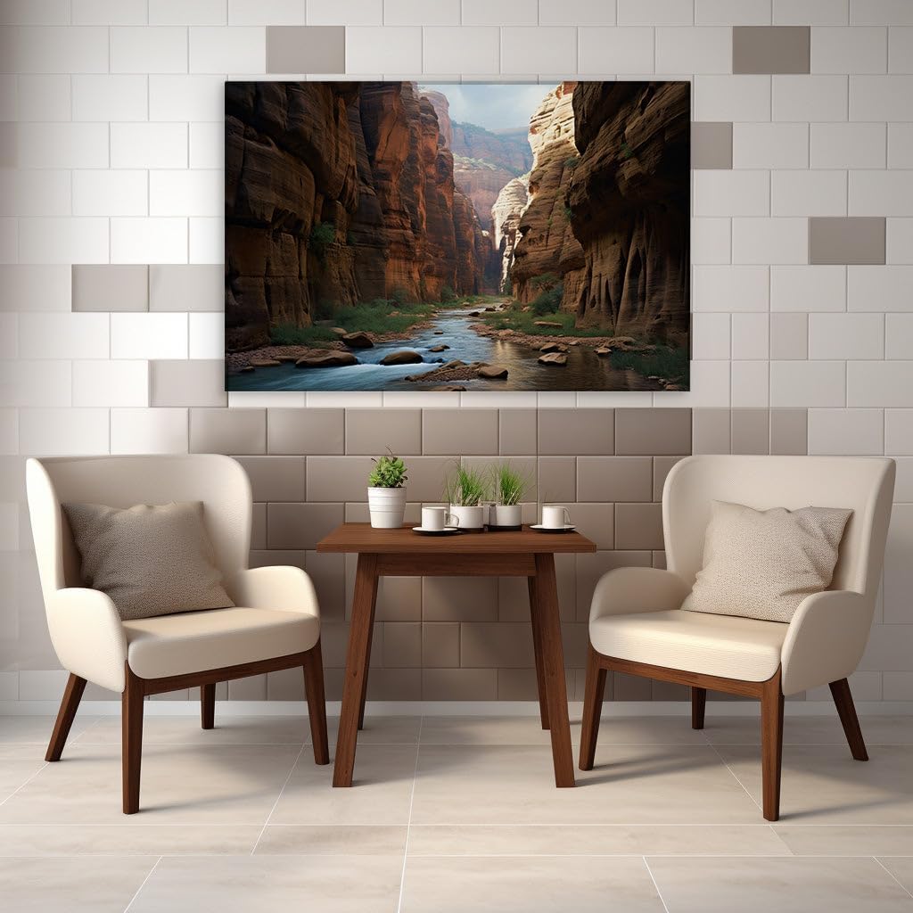 Canvas for Living room. Rustic Elegance: Nature's Brushstrokes on Canyon Riverscape, 27 x 18 inch Canvas Wall Art - Contemporary Masterpieces - Zen Wall Decor - 69x46 cm (27x18 inch)