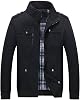 Men`s Classic Stand Collar Zipper Cotton Bomber Jacket with Shoulder Straps Black 2XL