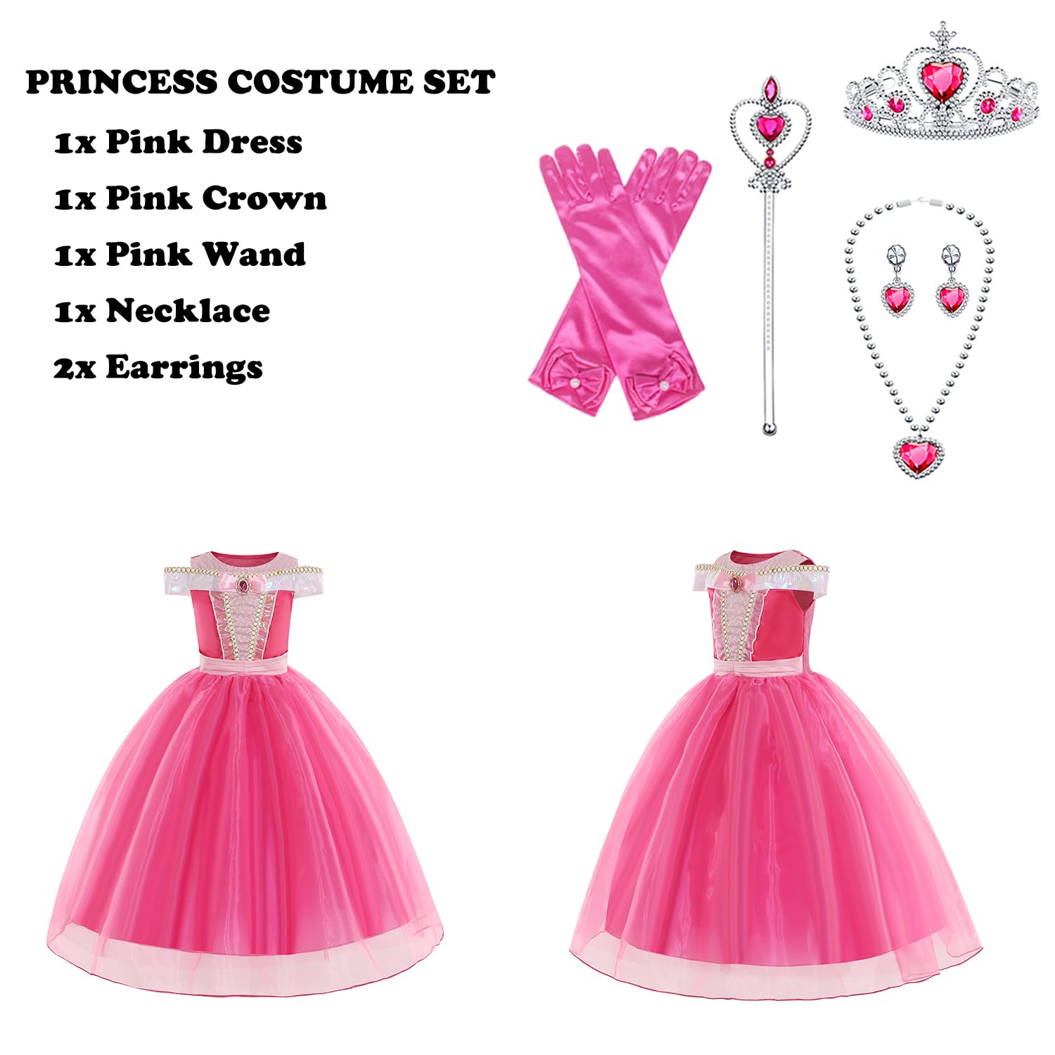 EARJIA Princess Dress up for Girls Pink Costume for Kids Fancy Dresses with Accessories Halloween Cosplay Carnival Party Outfit - Image 2