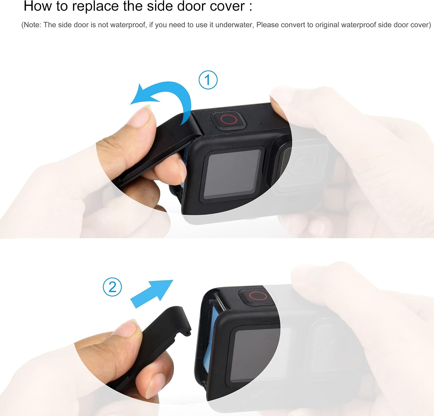 SOONSUN Aluminum Side Door Cover for GoPro Hero 13 12 11 10 9 Black, Mission 1, Mission 1 Pro, USB Pass-Through Charging Battery Door Cover