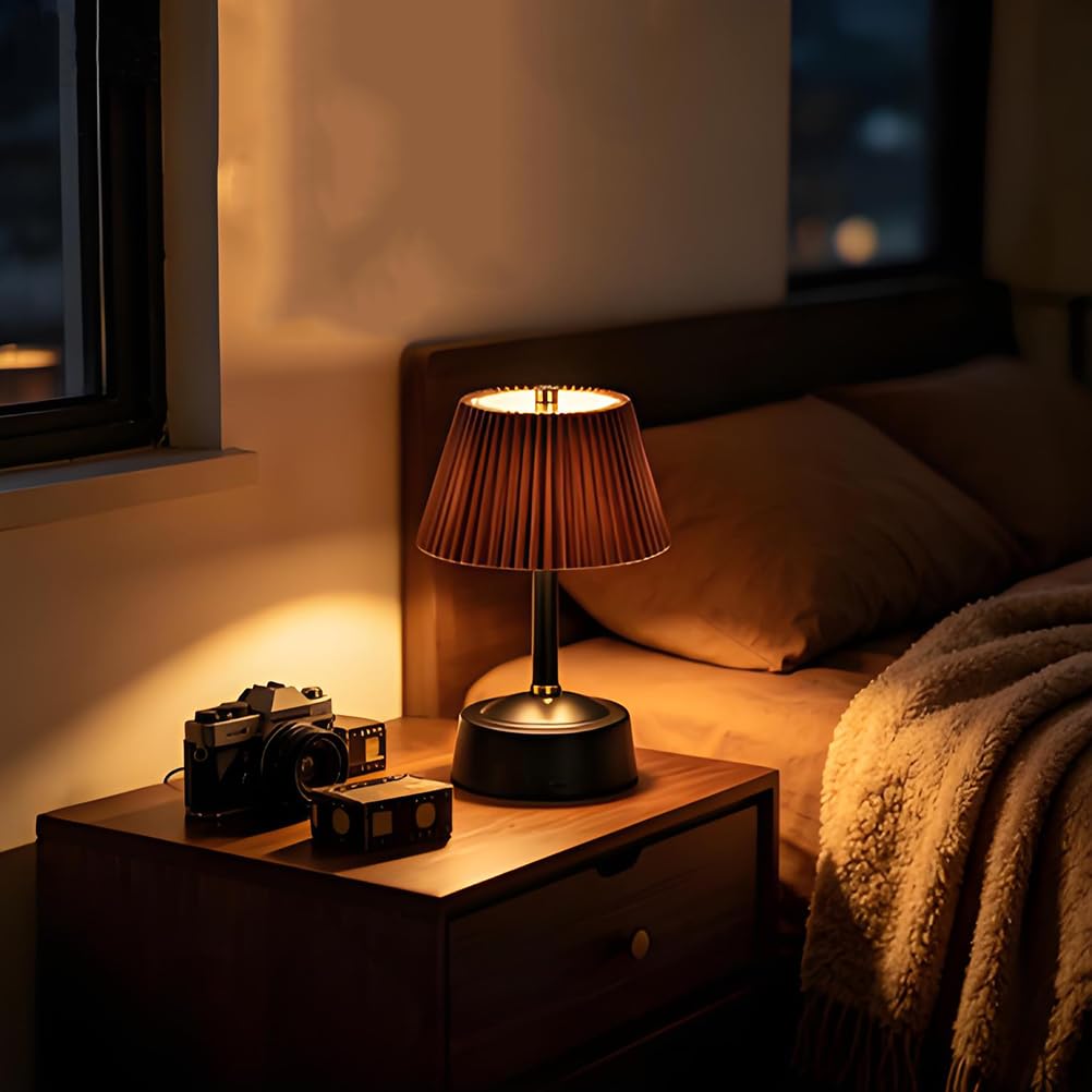 AoLa Lampada da tavolo Lampada da tavolo a LED vintage wireless Batteria Lampada da comodino touch ricaricabile USB Dimmerabile con paralume in tessuto Lampada wireless a batteria,Nero