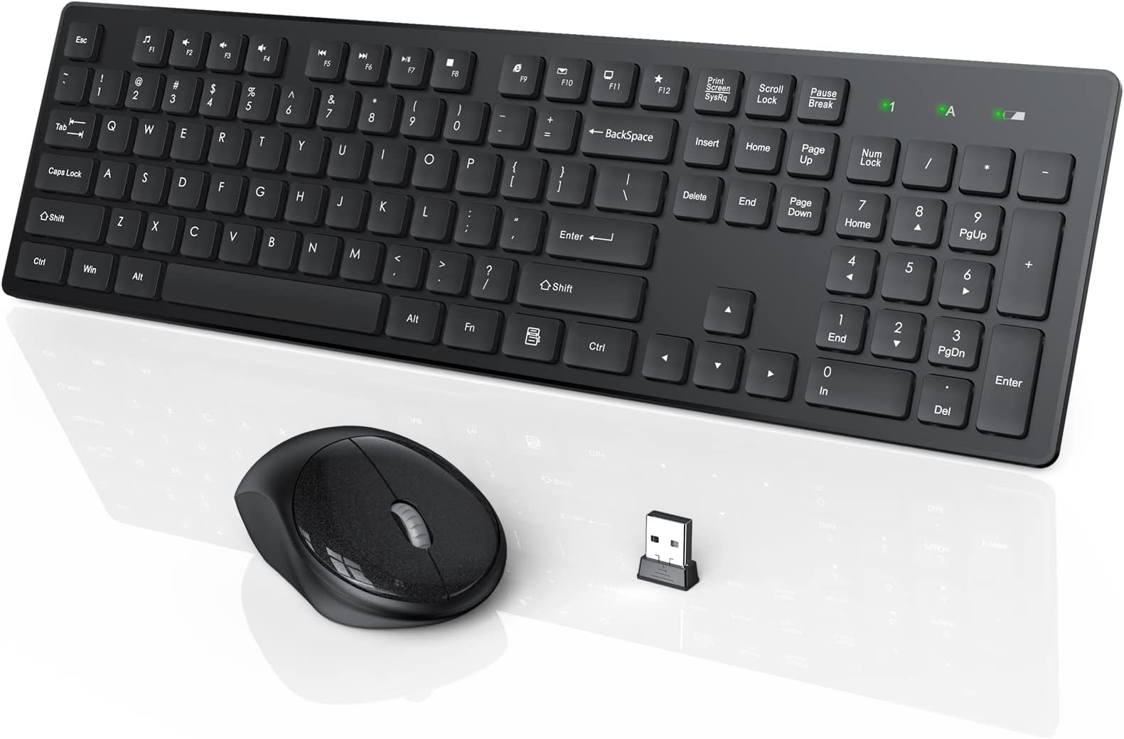 WisFoxWireless Keyboard and Mouse, Full-Size Wireless Mouse and Keyboard Combo,2.4GHz Silent USB Wireless Keyboard Mouse Combo for PC Desktops Computer, Laptops, Windows