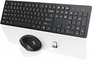 Wireless Keyboard and Mouse, WisFox USB Computer Keyboard with Silent Keys, Long Battery Life, 2.4GHz Full-Size Lag-Free Cordless Combo for PC Laptops Windows Mac Chrome OS (Black)