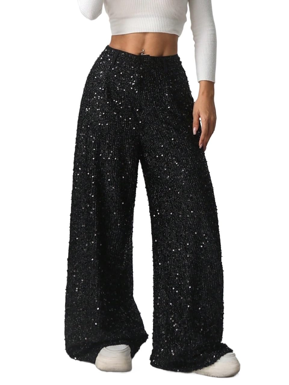 SECOLI Womens 2024 Casual Black Pants Wide Leg Loose Pants for Party