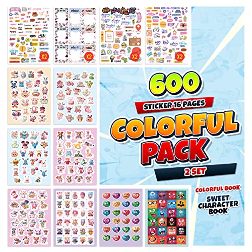 colortouch Colorful Sticker Pack, 600 Pcs Stickers for Children Kids, Girls, Aesthetic Stickers, Scrapbooking Supplies