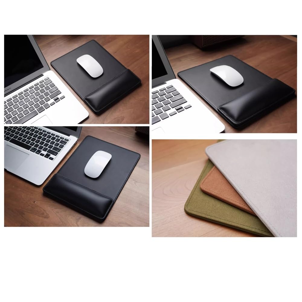 Ergonomisches Leder-Mauspad mit Handgelenkstütze, rutschfeste Gummiunterseite, Memory-Schaum, wasserdichte Oberfläche für Gaming, Büro, Grau