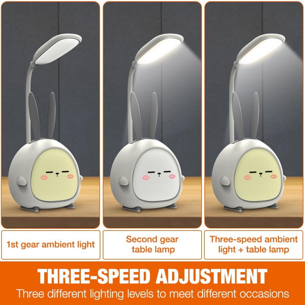 Schreibtischlampe Kinder, LED Schreibtischlampe für Kinder, Dimmbare Nachttischlampe, Augenfreundliche Leselampe, USB-Ladetischlampe, NetteCartoon Schreibtischlampe für Kinder, Mädchen