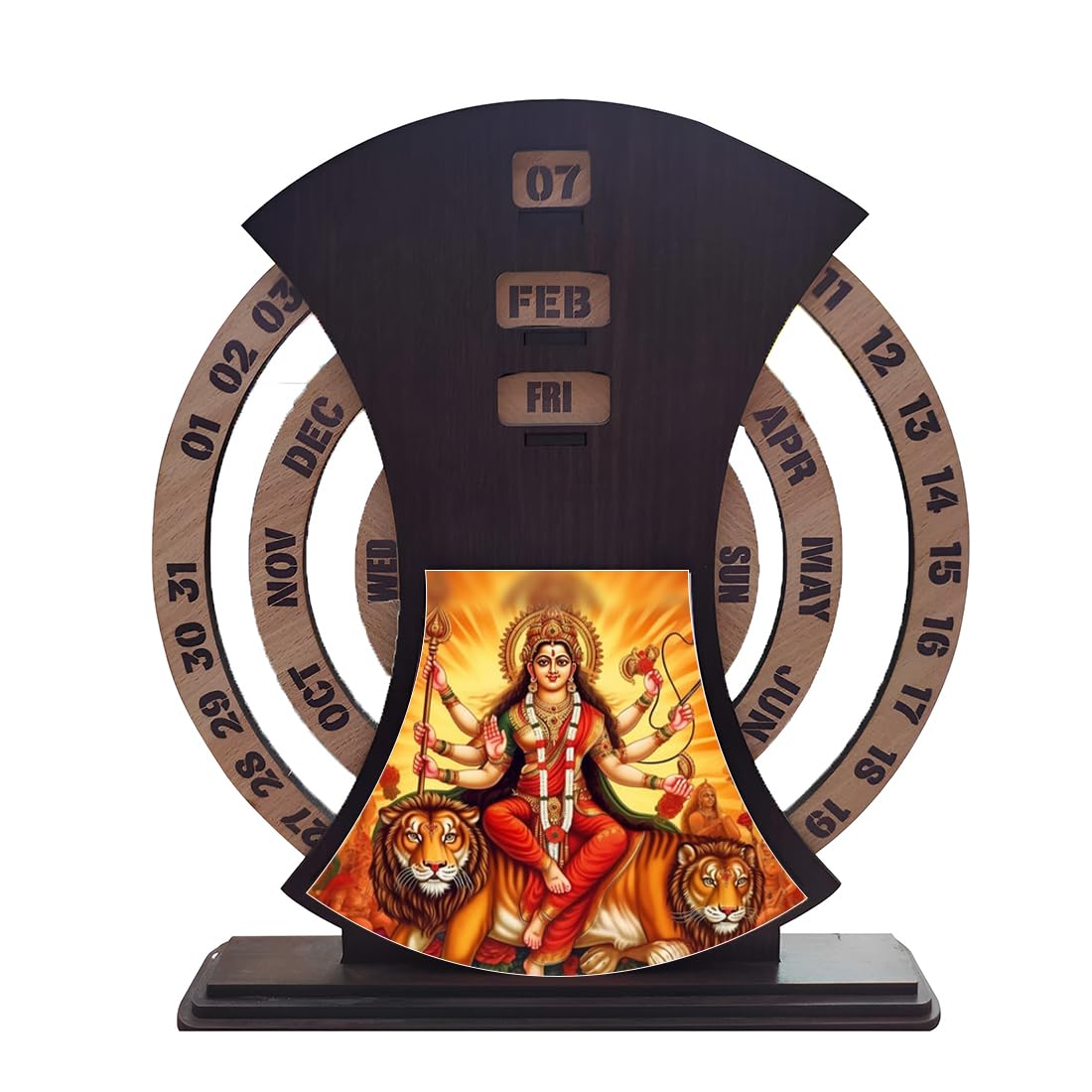 Glamorous Creation Mata Rani Wooden Desk or Table Photo Calendar | Infinite Calendar | Every Year Usable | 12 Inch | Brown Color