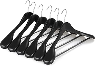 TOPIA HANGER Wide Shoulder Wooden Hangers, Suit Hangers with Non Slip Pants Bar & 360° Swivel Hook, Solid Wood Heavy Duty Coat Hanger, 6 Pack (Matte Black)-CT02B
